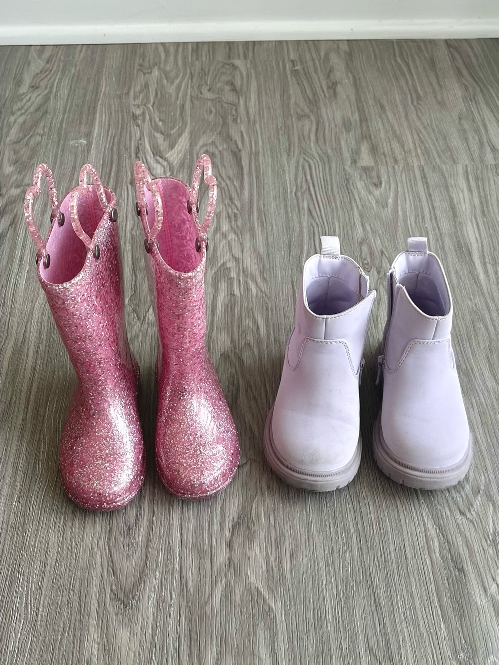 Western Chief Pink Glitter Rain Boots & Lavender Chelsea Boots